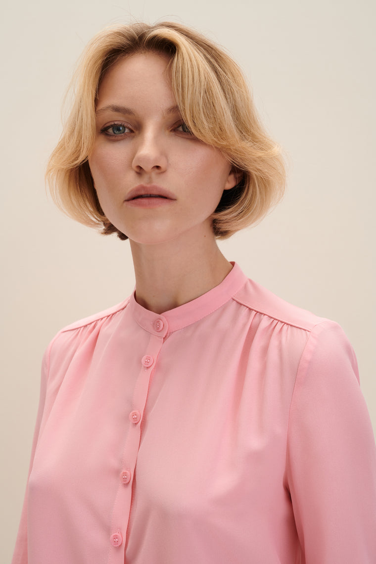 Crepe de chine silk shirt in Candy Pink
