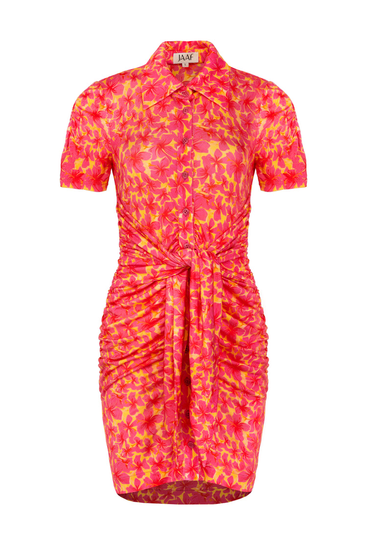 Stretch-jersey mini dress in Hibiscus Print