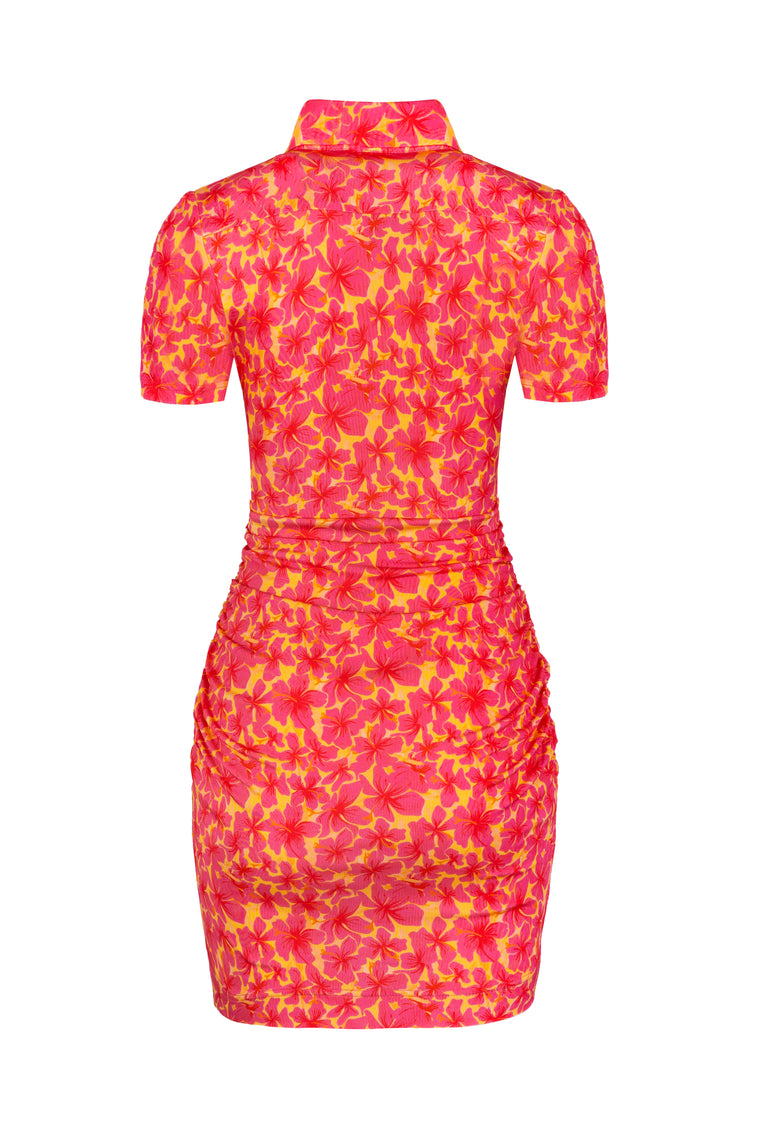 Stretch-jersey mini dress in Hibiscus Print