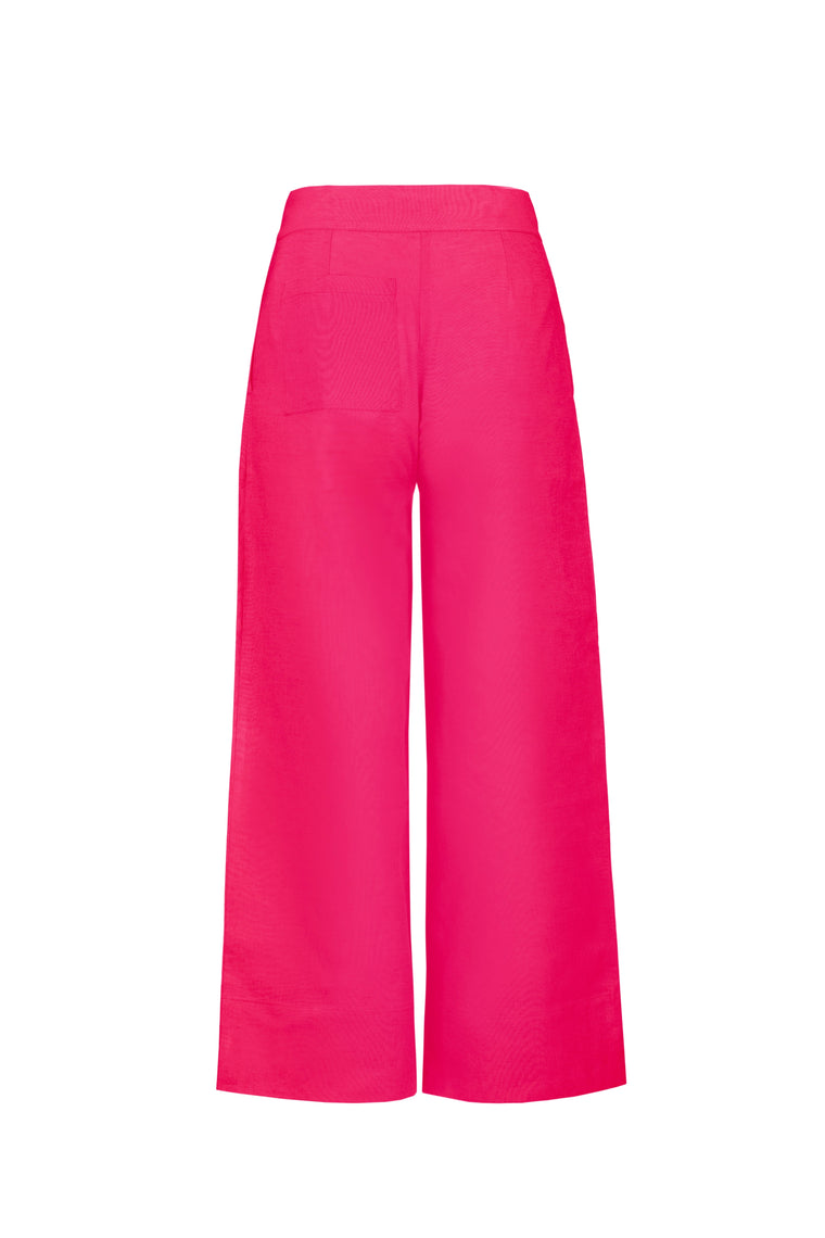 Linen-blend cropped pants in Hot Pink