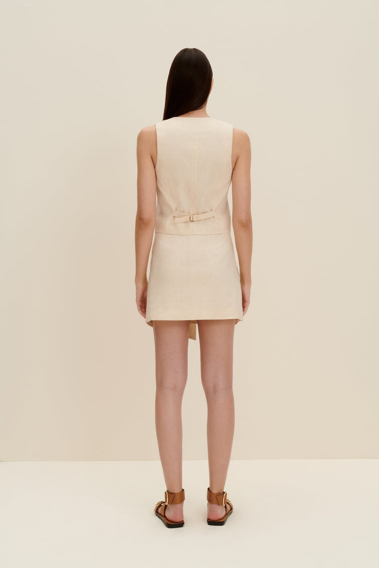 Asymmetric mini skirt in Sandy Beige