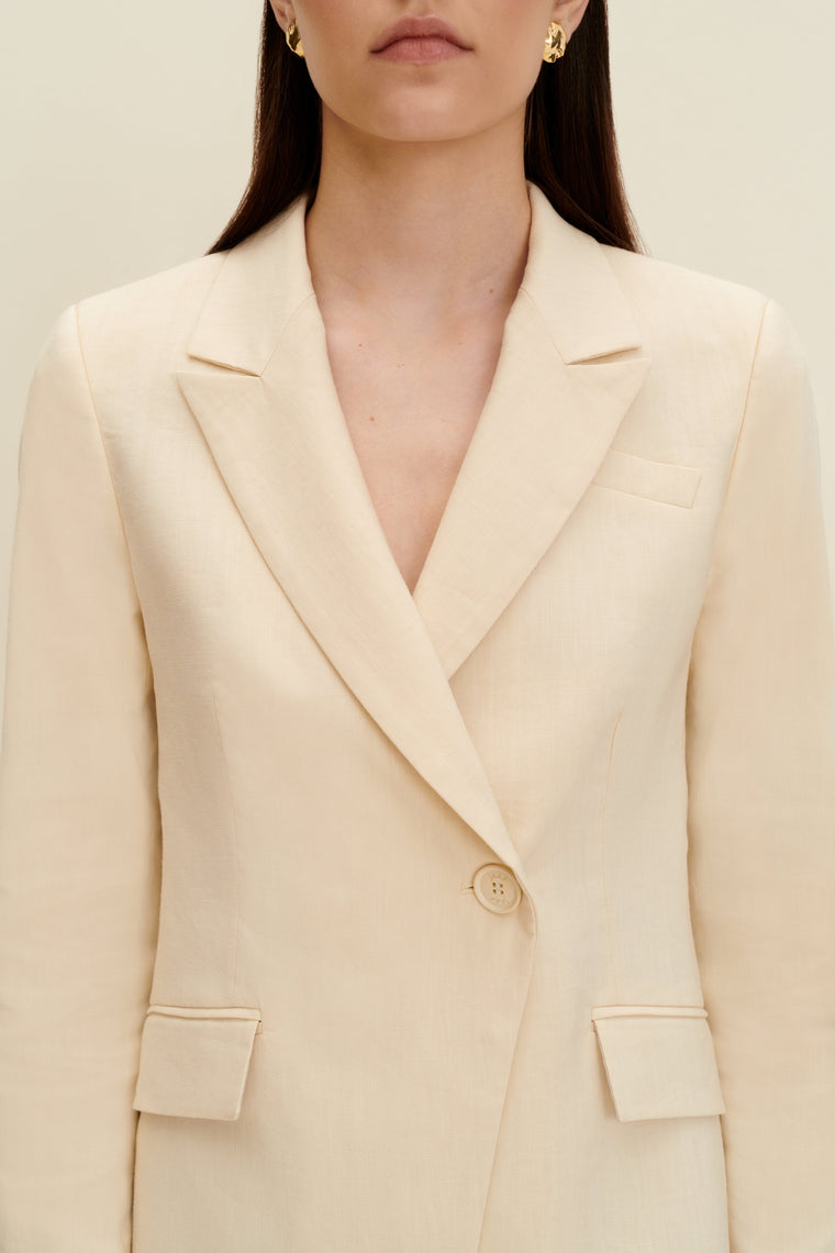 Tailored asymmetric blazer in Sandy Beige