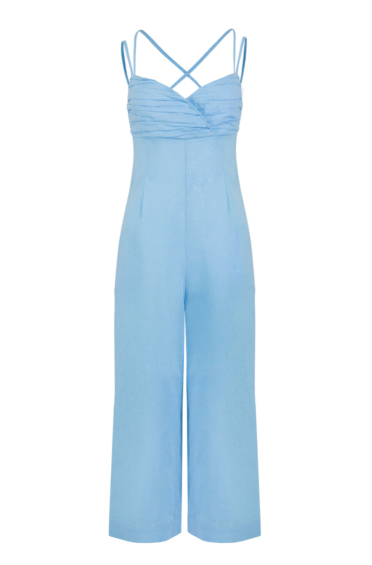 Linen-blend jumpsuit in Light Blue