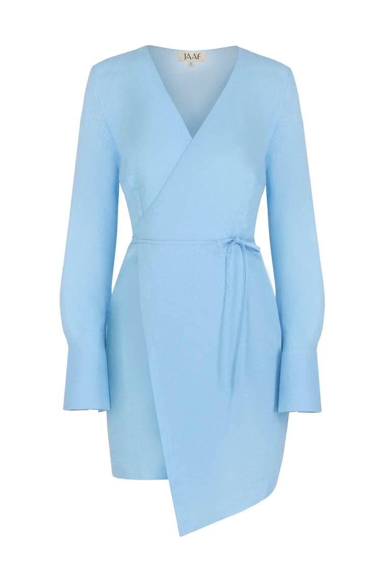 Linen-blend wrap dress in Light Blue