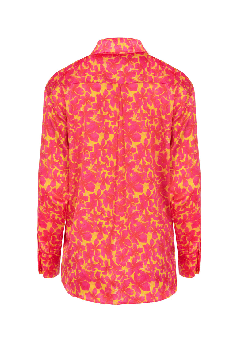 Oversized silk shirt in Hibiscus Print
