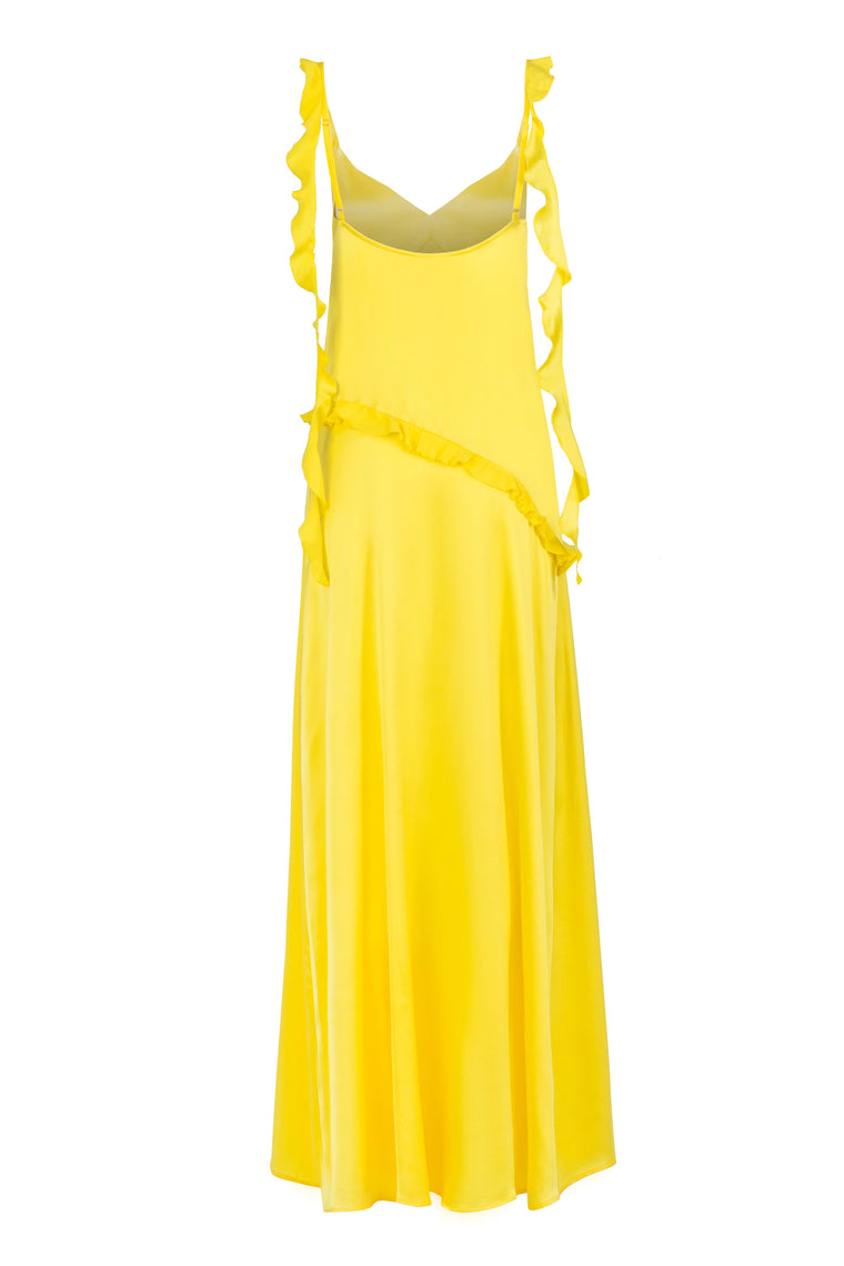 Ruffled silk maxi dress in Lemon Yellow