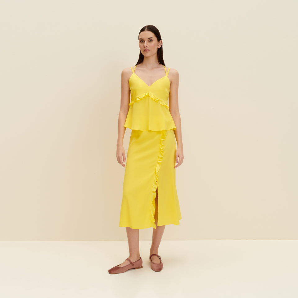 Ruffled silk top in Lemon Yellow