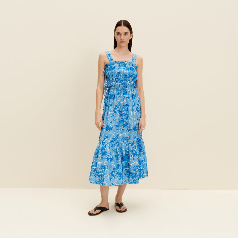 Tie-detailed midi dress in Pool Water Print