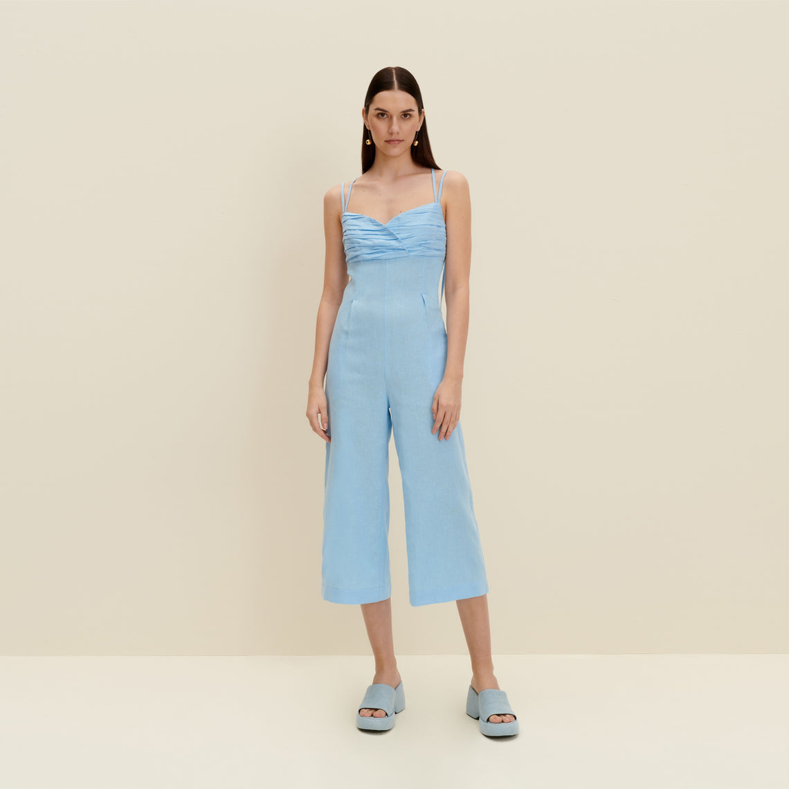 Linen-blend jumpsuit in Light Blue