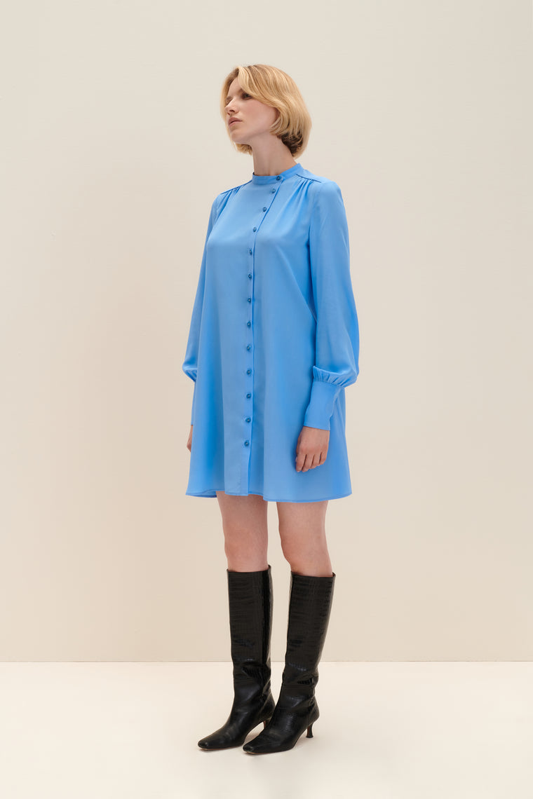 Asymmetric silk dress in Sky Blue