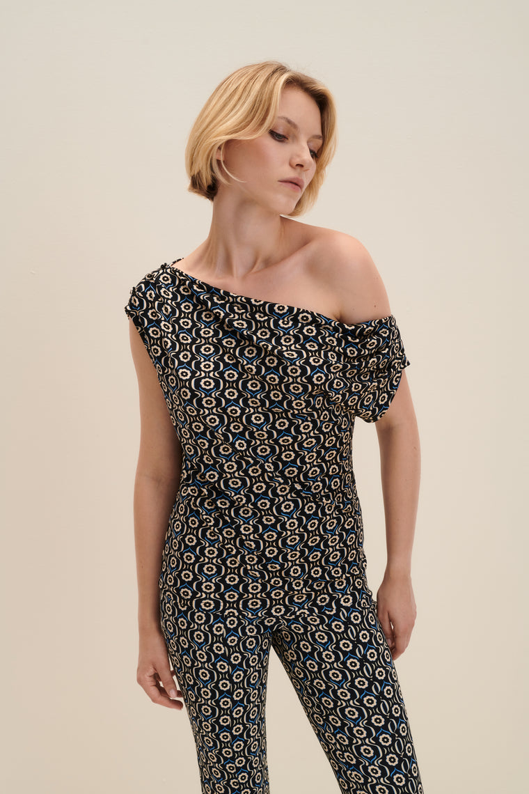 Draped off-shoulder top in Daisy Print