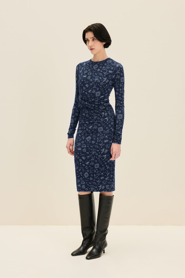 Knotted jersey dress in Ballerina Navy Print