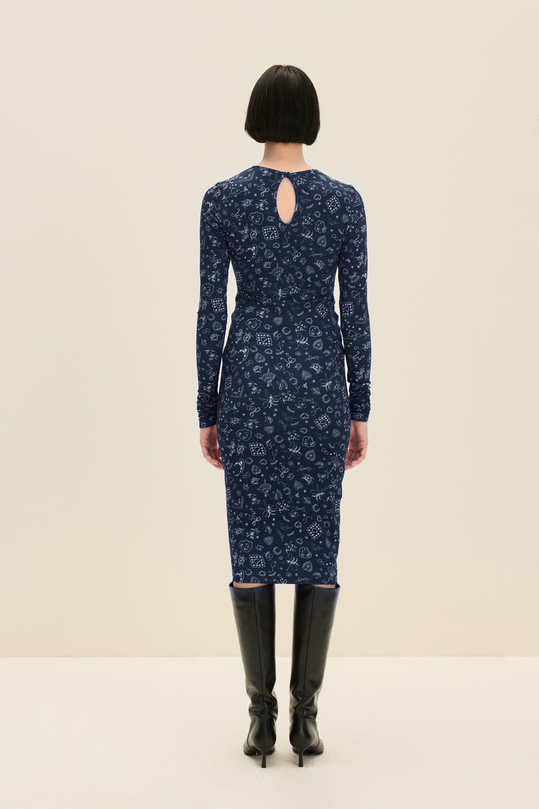 Knotted jersey dress in Ballerina Navy Print