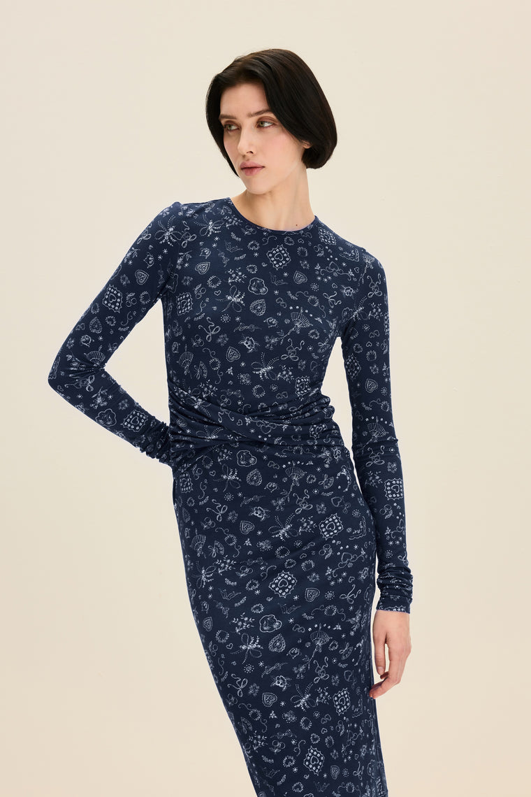 Knotted jersey dress in Ballerina Navy Print