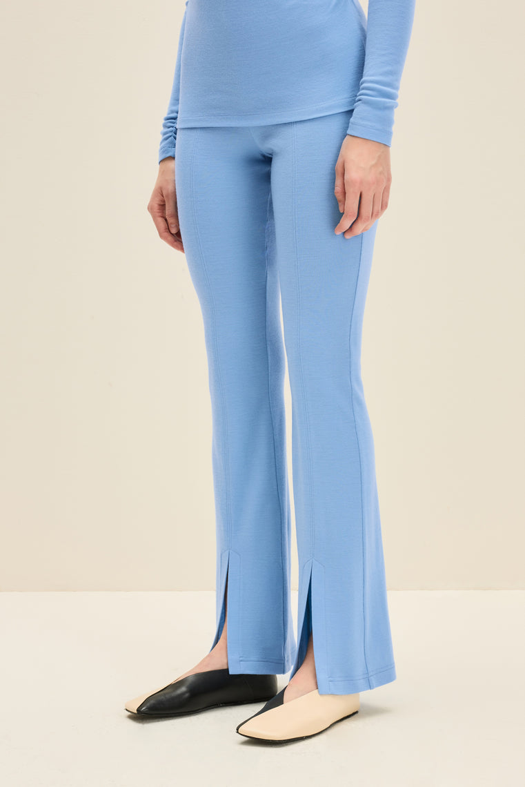 Flared wool pants in Arctic Blue