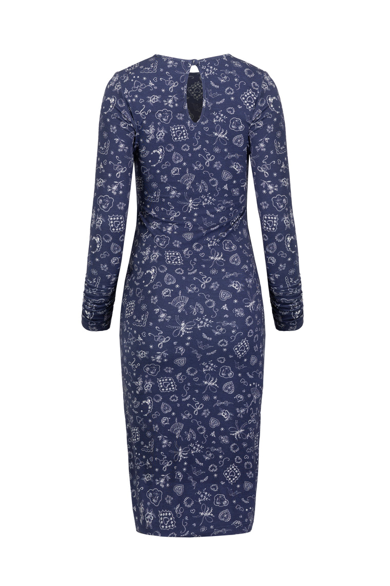 Knotted jersey dress in Ballerina Navy Print