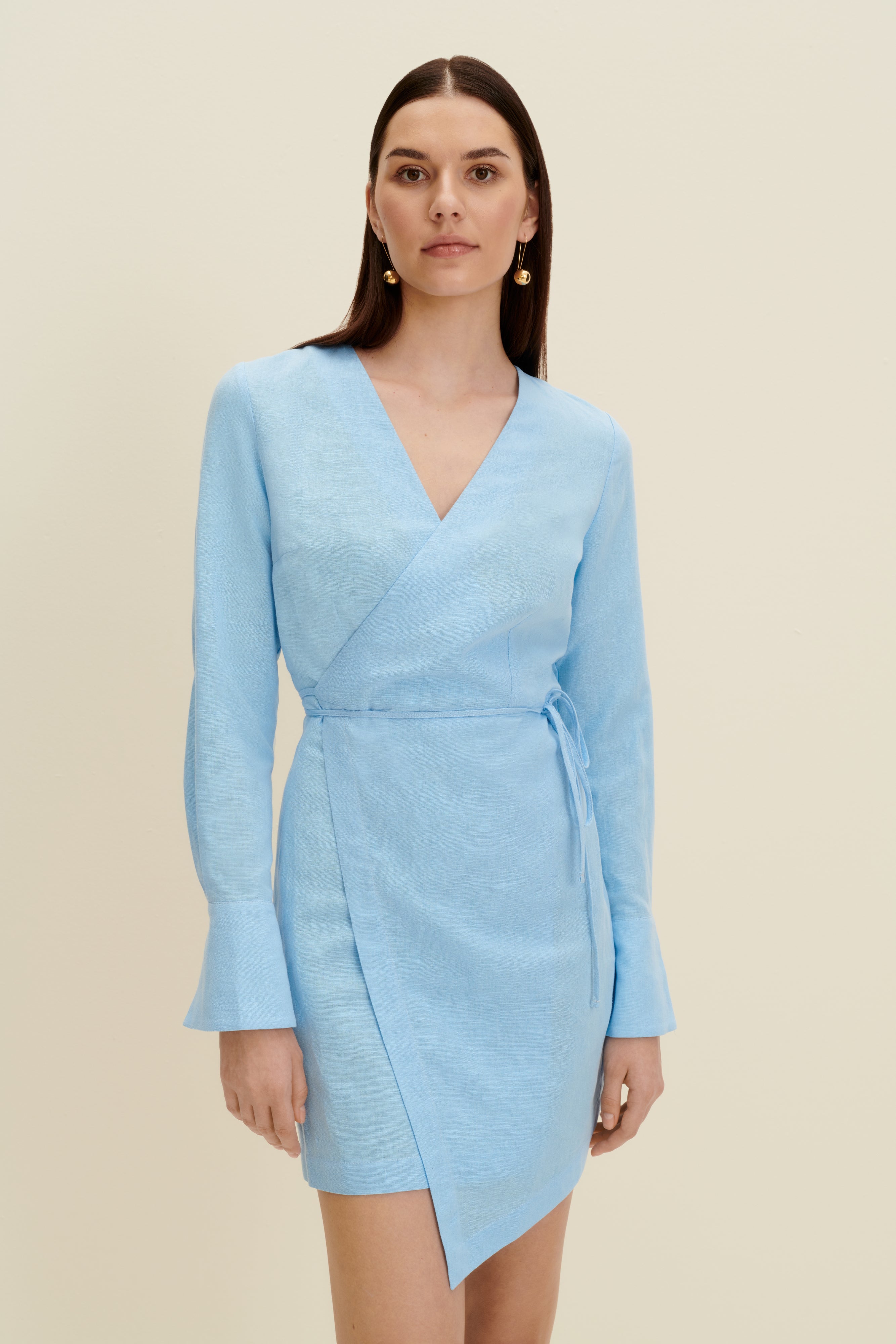 Linen blend wrap dress in Light Blue JAAF EUR