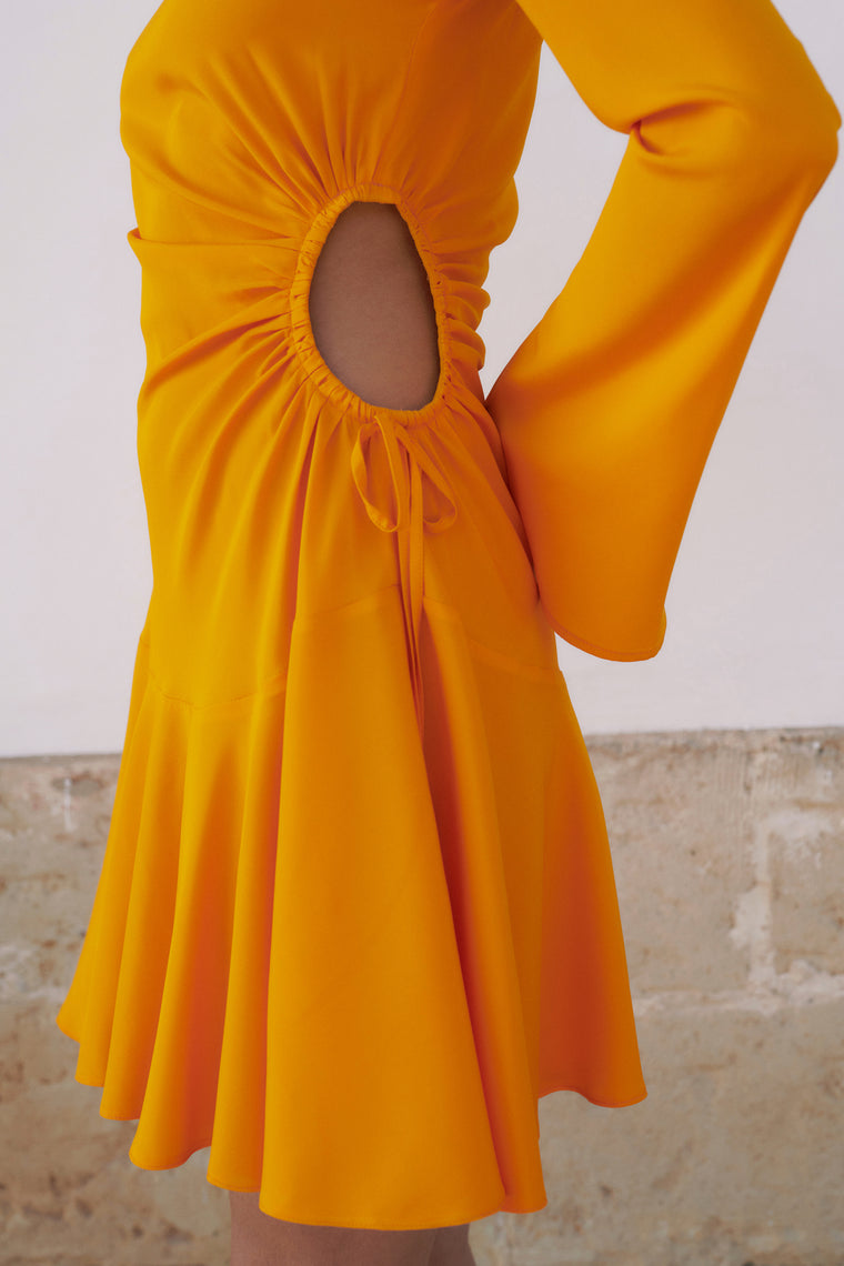 Cutout Silk Dress in Tangerine orange