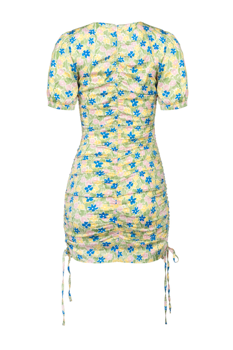 Ruched Mini Dress in Meadow print