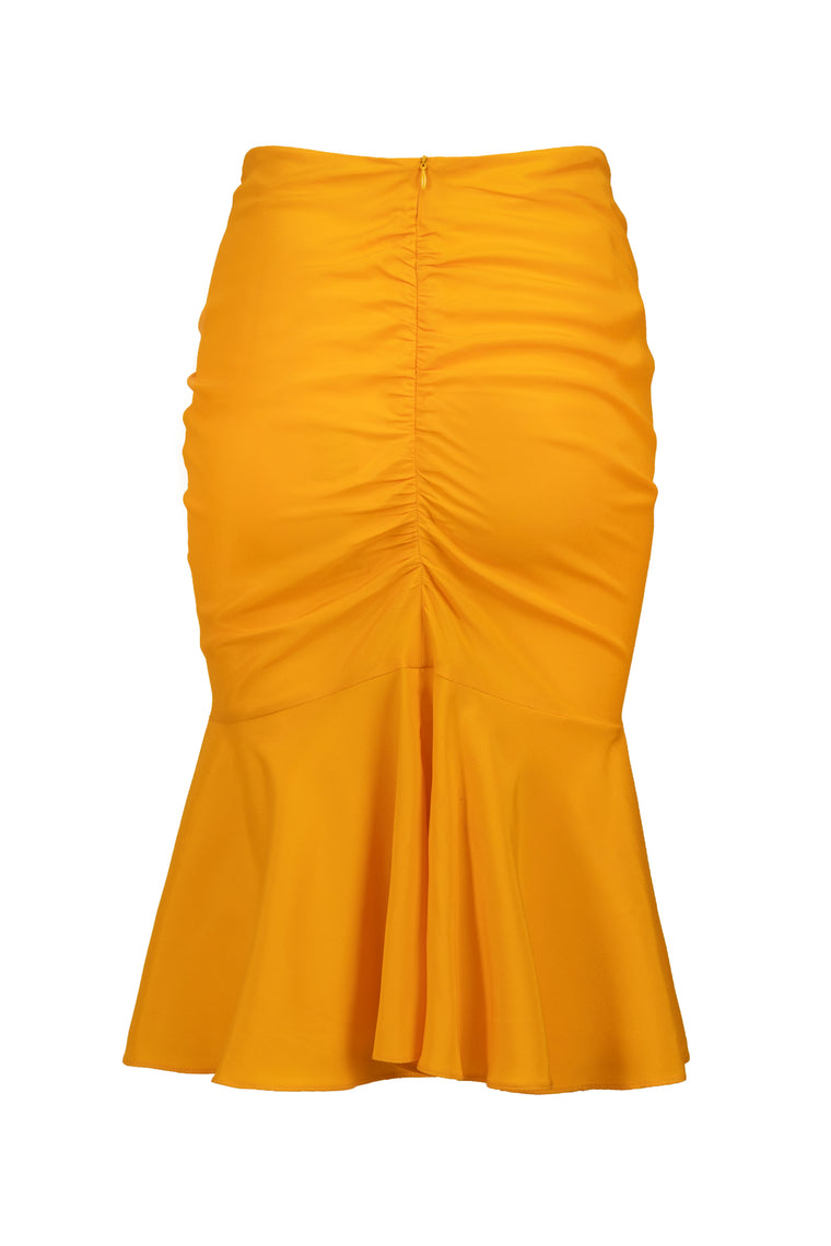 Ruched Silk Skirt in Tangerine orange